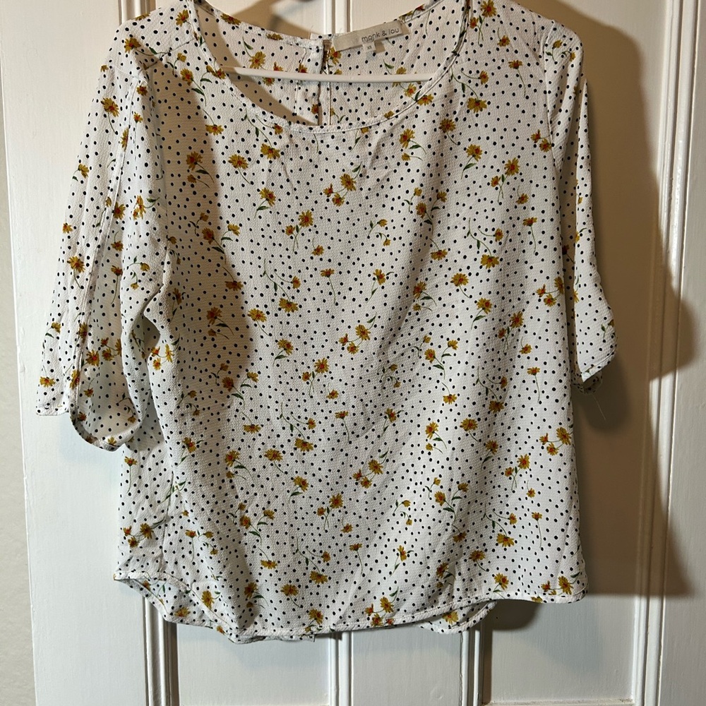 Floral Print Women's Top - White and Yellow